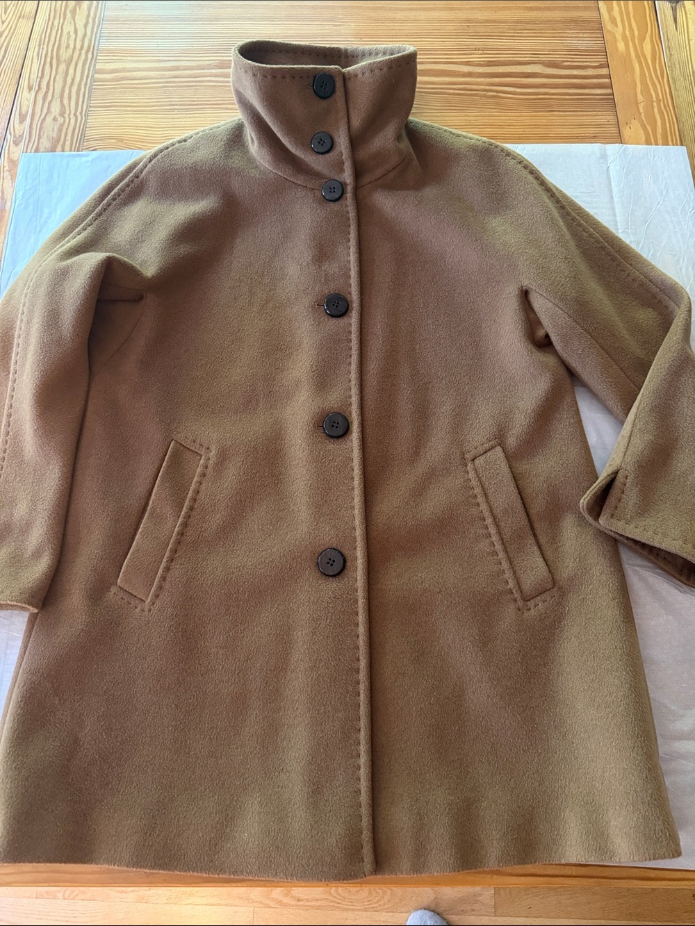 Ellen Tracy Camel Single-Breasted Wool Coat